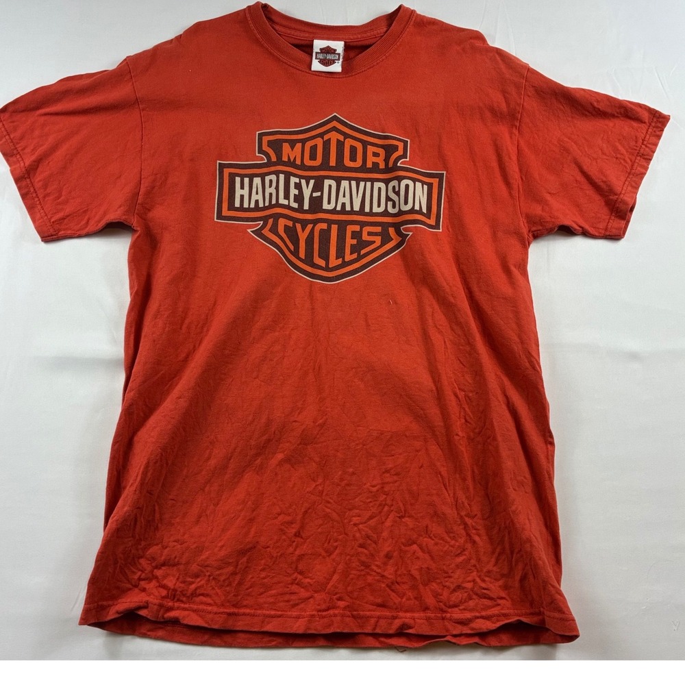 Harley-Davidson T-Shirt Mens Large Orange Lummus Ghost Town Waynesville NC Hanes